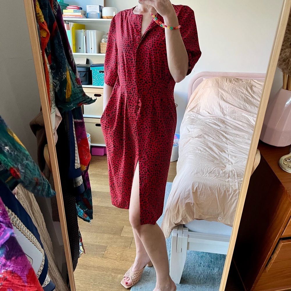 Vintage Liz Claiborne Red and Black Women's Dress